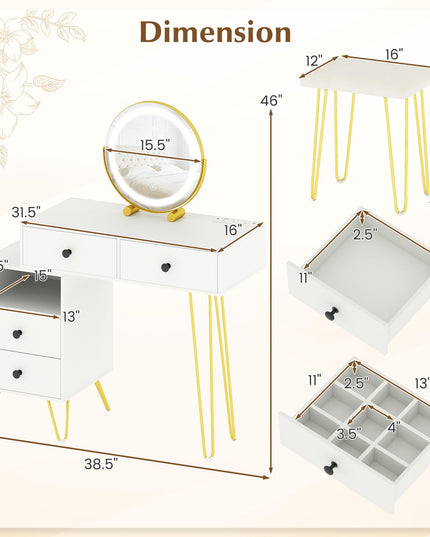 Coiffeuse avec miroir lumineux et station de charge pour chambre de fille