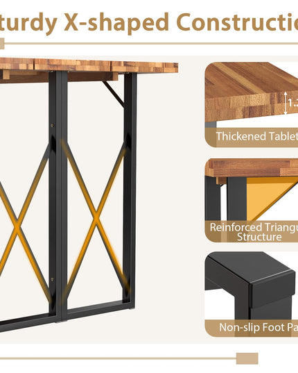 Giantex Outdoor Picnic Table Set with 2 Benches, Acacia Wood Patio Dining Table Set for 6 or 4 Persons, with 2” Umbrella Hole