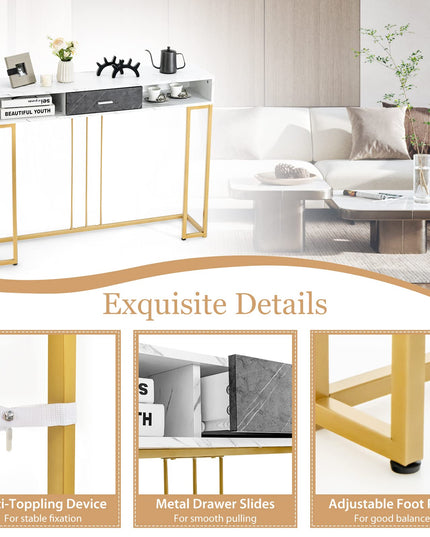 Giantex Console Table with Drawer - Sofa Side Table with Anti-Toppling Device & Adjustable Foot Pads
