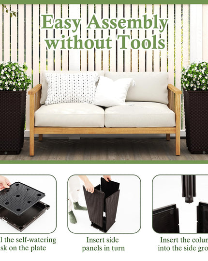 Giantex Set of 2 Outdoor Wicker Flower Pot, 23 Inch Tall Planters with Drainage Hole, Self-Watering Tray