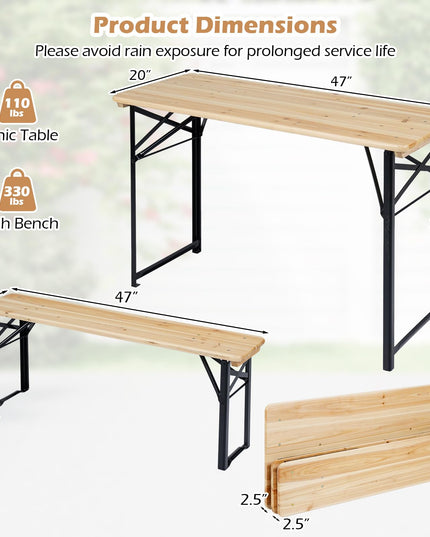 Giantex 3-Piece Folding Picnic Table with Benches Set for 4 (47")