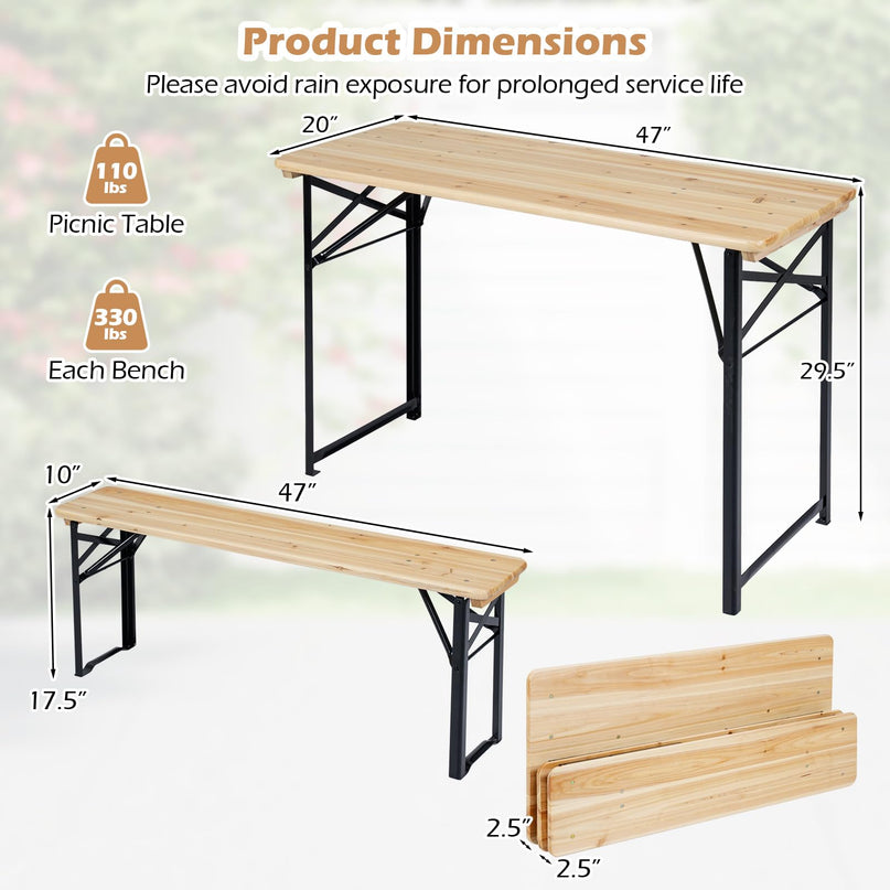 Table de pique-nique pliante Giantex 3 pièces avec bancs pour 4 (119 cm)