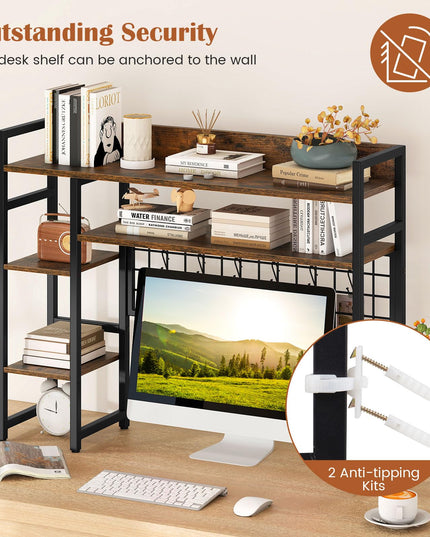 Giantex Desktop Bookshelf with 6 Movable Hooks for Home Office Dorm