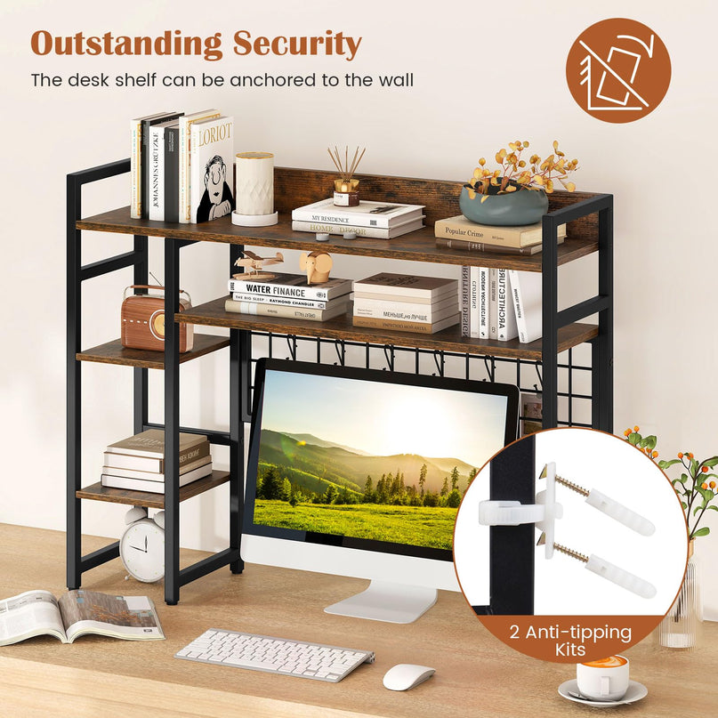 Giantex Desktop Bookshelf with 6 Movable Hooks for Home Office Dorm