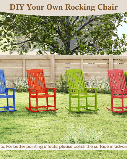 Giantex Solid Wood High Back Rocker with Slatted Sea Outdoor Rocking Chair