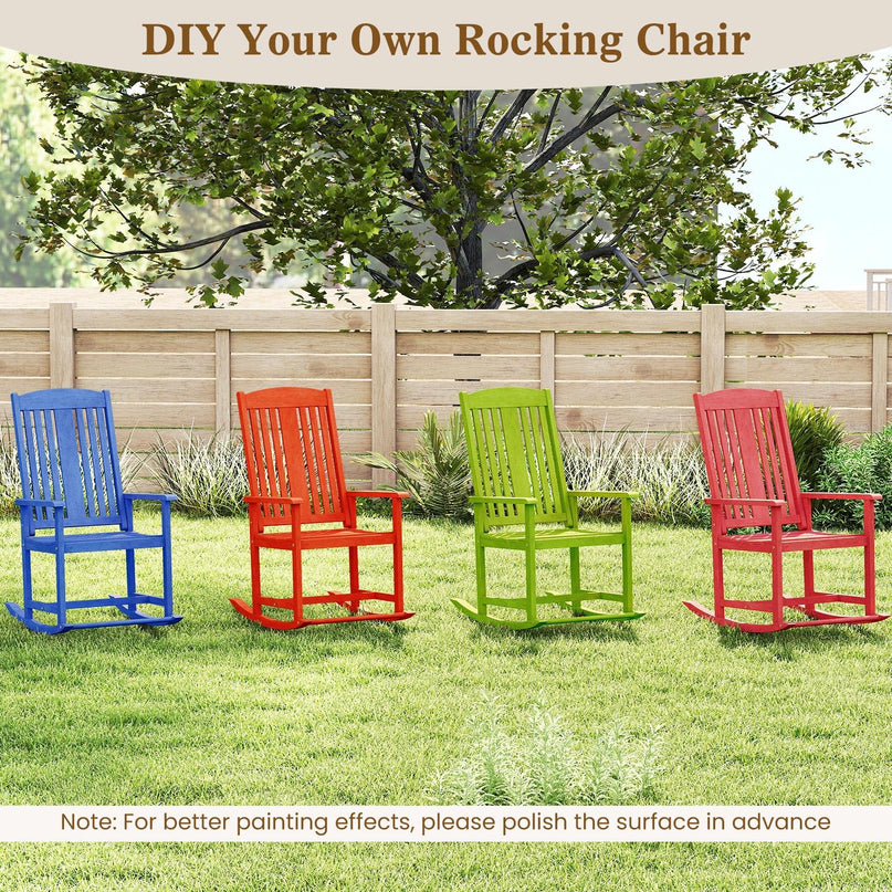 Giantex Solid Wood High Back Rocker with Slatted Sea Outdoor Rocking Chair