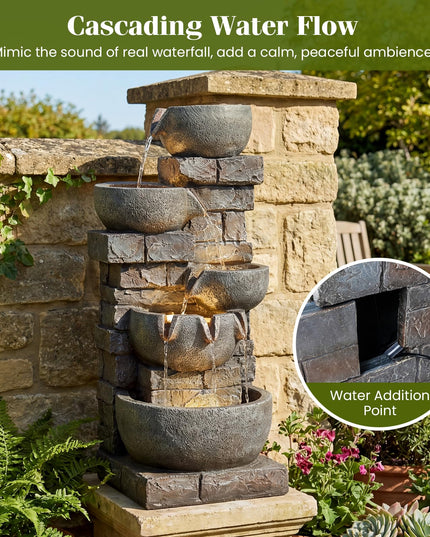 Giantex 5-Tier 33"H Cascading Stacked Stone Bowl Waterfall Fountain with LED Lights & Pump