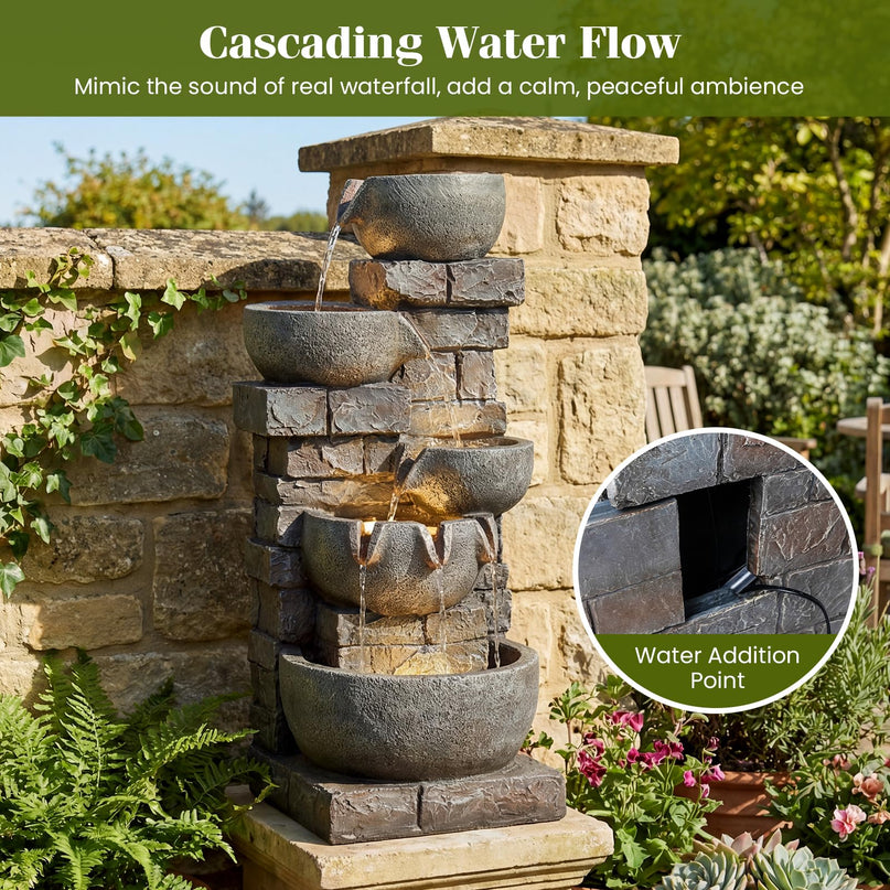 Giantex 5-Tier 33"H Cascading Stacked Stone Bowl Waterfall Fountain with LED Lights & Pump