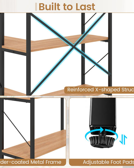 GIANTEX 5-Tier Corner Bookshelf | L-Shaped Large Bookcase with Metal Frame