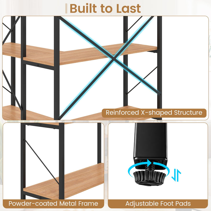 GIANTEX 5-Tier Corner Bookshelf | L-Shaped Large Bookcase with Metal Frame