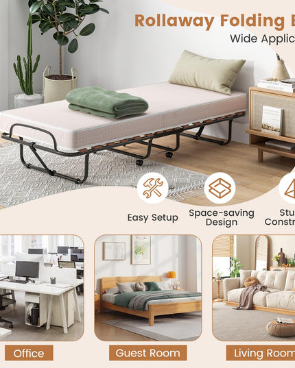 Giantex Folding Bed with Mattress - Single Cot Foldable Bed with 4" Mattress for Adults