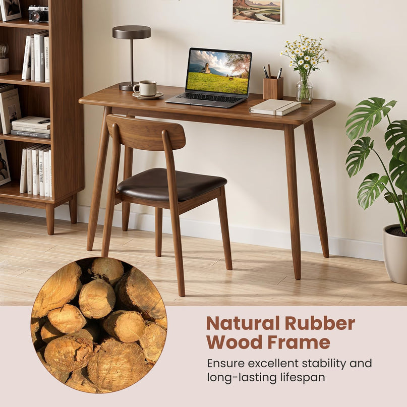 GIANTEX Computer Desk with Rubber Wood Legs for Bedroom or Small Spaces