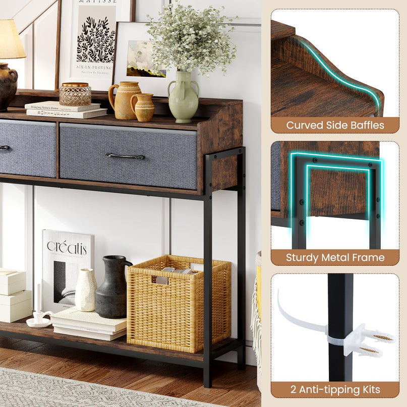 GIANTEX Console Table with Charging Station 43" Narrow Entryway Table