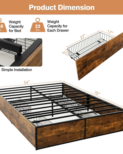 Giantex Metal Bed Frame with 4 Drawers