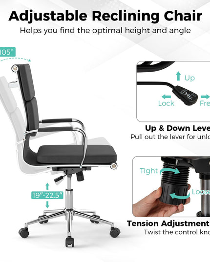 Giantex Ergonomic Office Chairs Mid Back Fabric Desk Chairs with Armrest