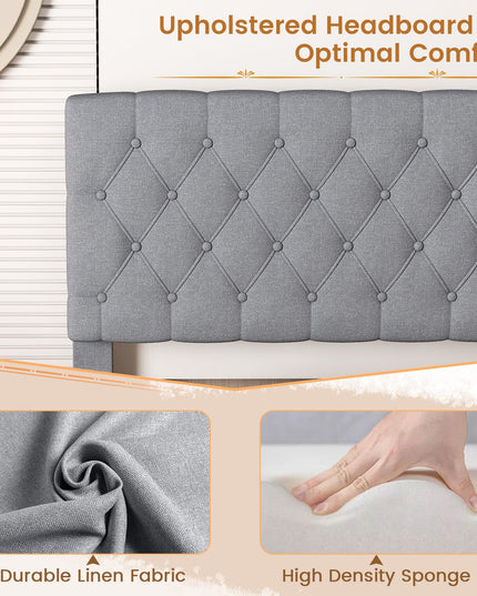 Giantex Queen Bed Frame, Upholstered Platform Bed with Button Tufted Headboard and Solid Wooden Slats Support