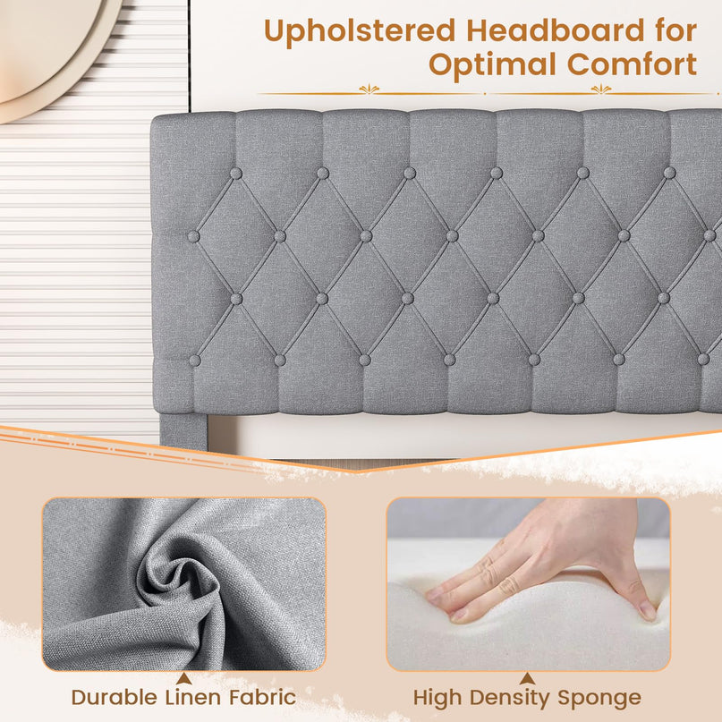 Giantex Queen Bed Frame, Upholstered Platform Bed with Button Tufted Headboard and Solid Wooden Slats Support