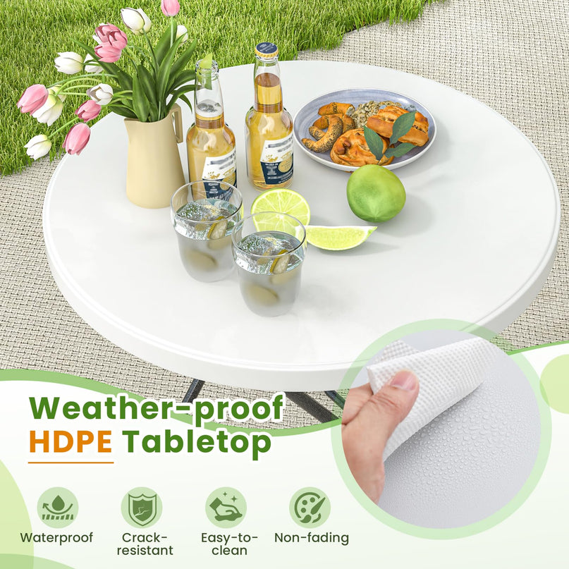 Giantex 32” Round Folding Table, HDPE Foldable Card Table for Party Wedding Event Picnic Commercial Banquet