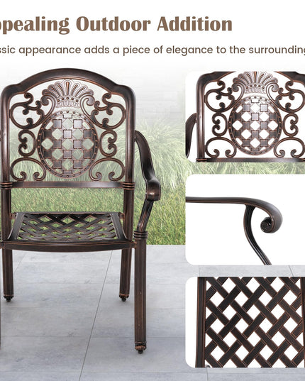 Giantex Patio Chairs Set of 2, Easy Assembly Stackable Cast Aluminum Outdoor Chairs with Armrest & Adjustable Footpads