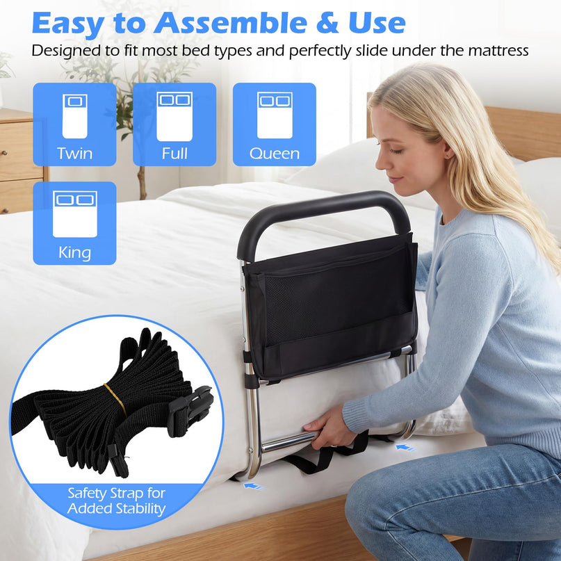 Giantex Elderly Safety Adjustable Height Bed Rail with Storage Pocket