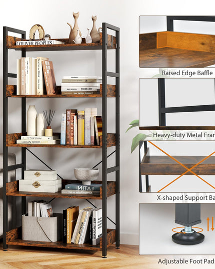 Giantex 5 Tier Bookshelf with 4 Hooks Set of 2 for Living Room