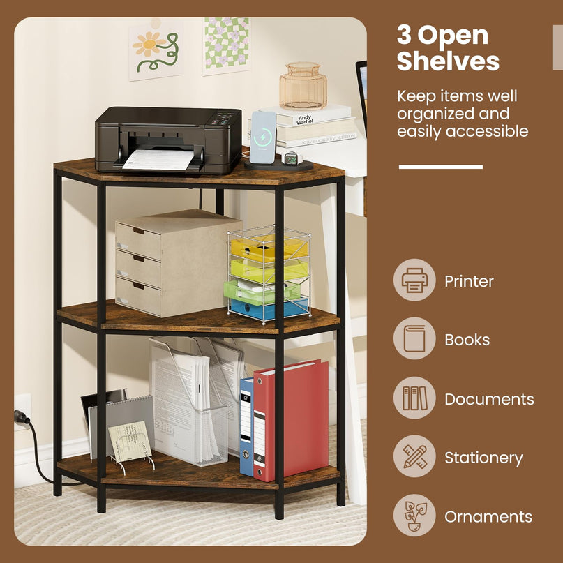 Giantex Corner Printer Stand with Charging Station and Metal Frame