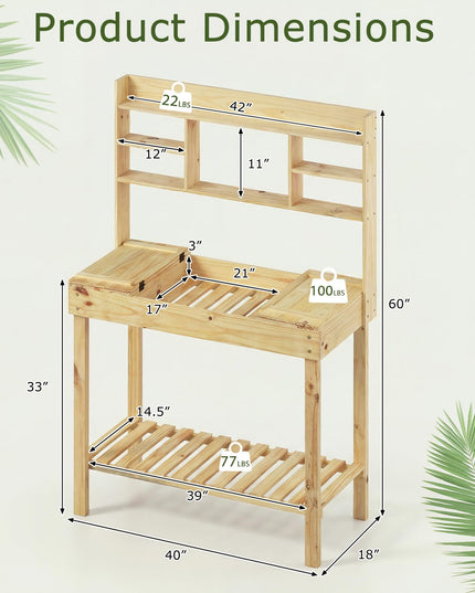 Giantex Potting Bench Outside Solid Wood Potting Table