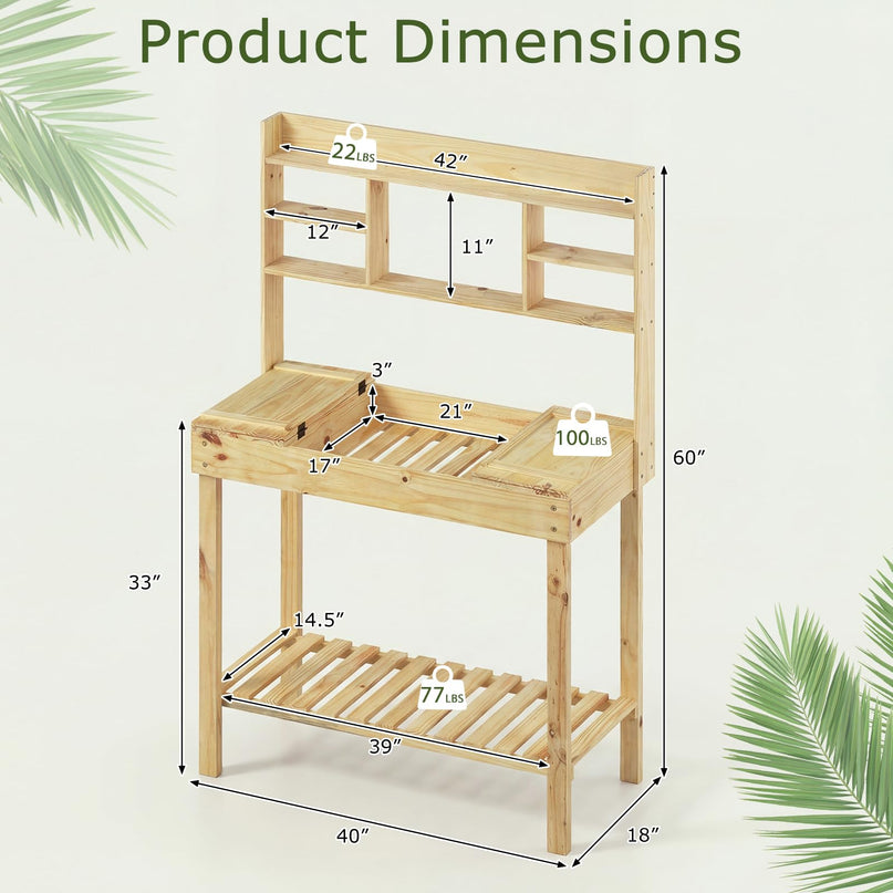 Giantex Établi de jardinage en bois massif pour l'extérieur