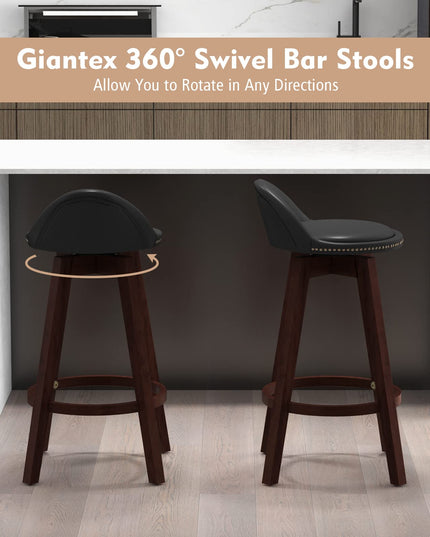 Giantex Swivel Bar Stools, 34.5 in Counter Height Stools with PVC Leather Cover, Rubber Wood Legs
