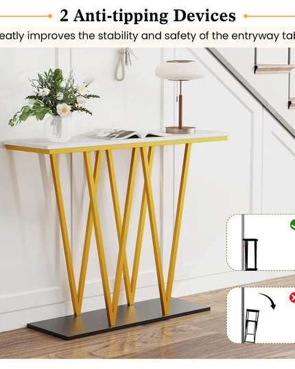 Console étroite dorée Giantex 100 cm avec plateau aspect marbre et base en métal robuste
