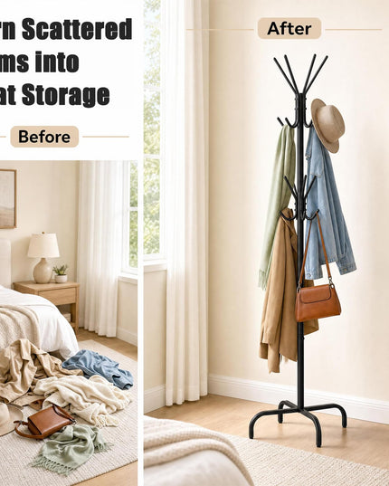 GIANTEX Metal Coat Rack Freestanding with 16 Hooks & 4 Legs