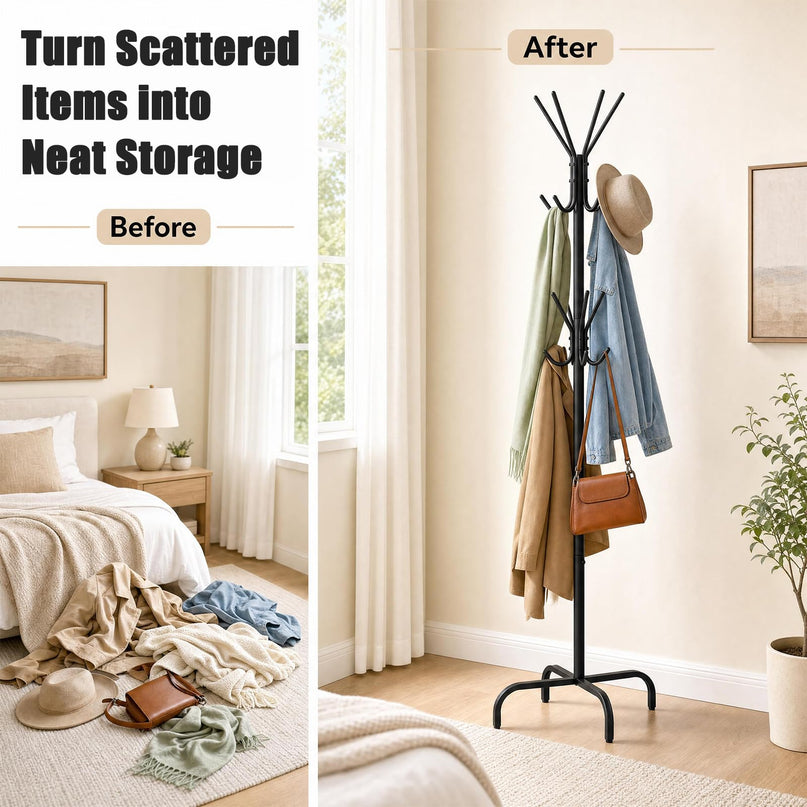 GIANTEX Metal Coat Rack Freestanding with 16 Hooks & 4 Legs