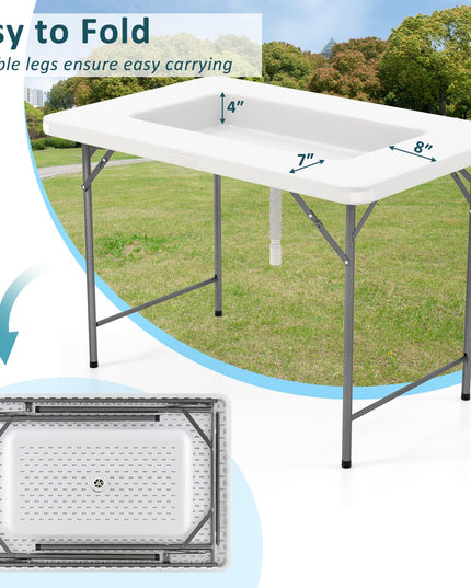 Giantex 48" x 32" HDPE Foldable Ice Bin Table with Drain & Bucket Removable Skirt