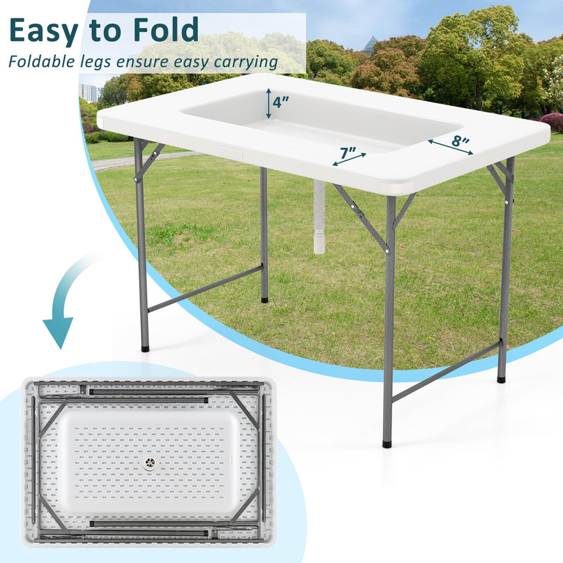Giantex 48" x 32" HDPE Foldable Ice Bin Table with Drain & Bucket Removable Skirt