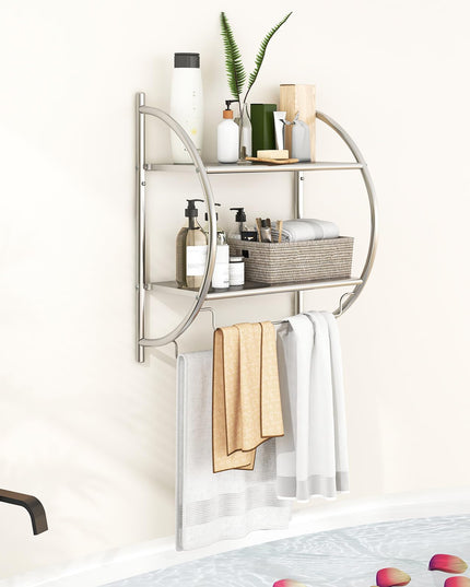 Giantex Bathroom Shelf with Towel Rack - 2 Tier Rustproof Over The Toilet Storage Shelf