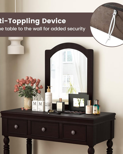 CHARMAID Makeup Vanity Desk with Mirror and Stool, Vanity Table Set with Large Mirror, 3 Drawers, Cushioned Stool