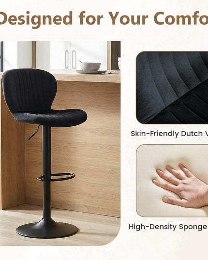 Giantex Lot de 2 ou 4 tabourets de bar | Chaises réglables hauteur comptoir avec dossiers rembourrés en velours