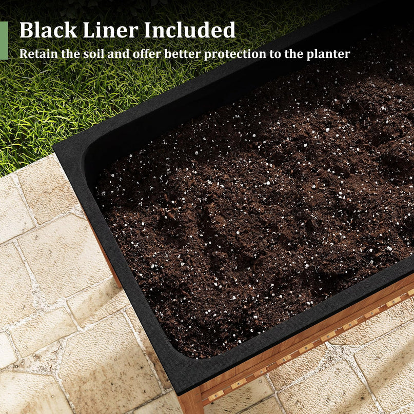 Giantex Raised Garden Bed Wood Planter Box with Plant Stand & Black Liner（40"x20"x39"）