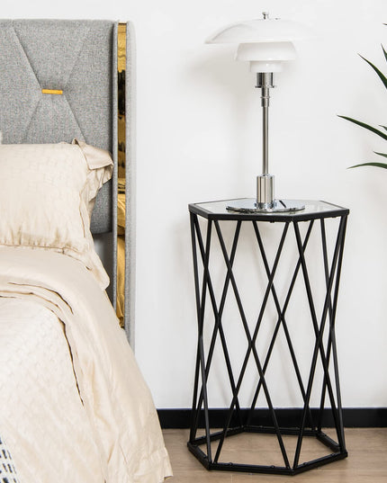 Giantex End Table w/Glass Top, Metal Frame, Small Coffee Accent Table for Small Space( 16" x 13.5" x 24")