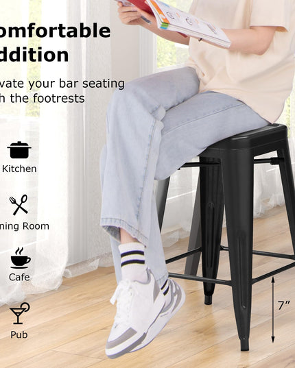 Giantex Metal Backless Bar Stools Set of 4, 24" Industrial Counter Height Bar Stools w/Cut-Out Handle, Footrest