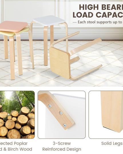 Stackable Wooden Stools Set of 4, Portable 18-Inch Height Backless School Stools