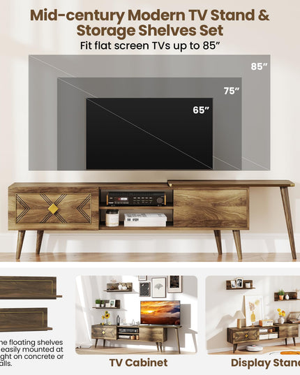 Giantex 85 Inch TV Stand and 2 Floating Shelves Set