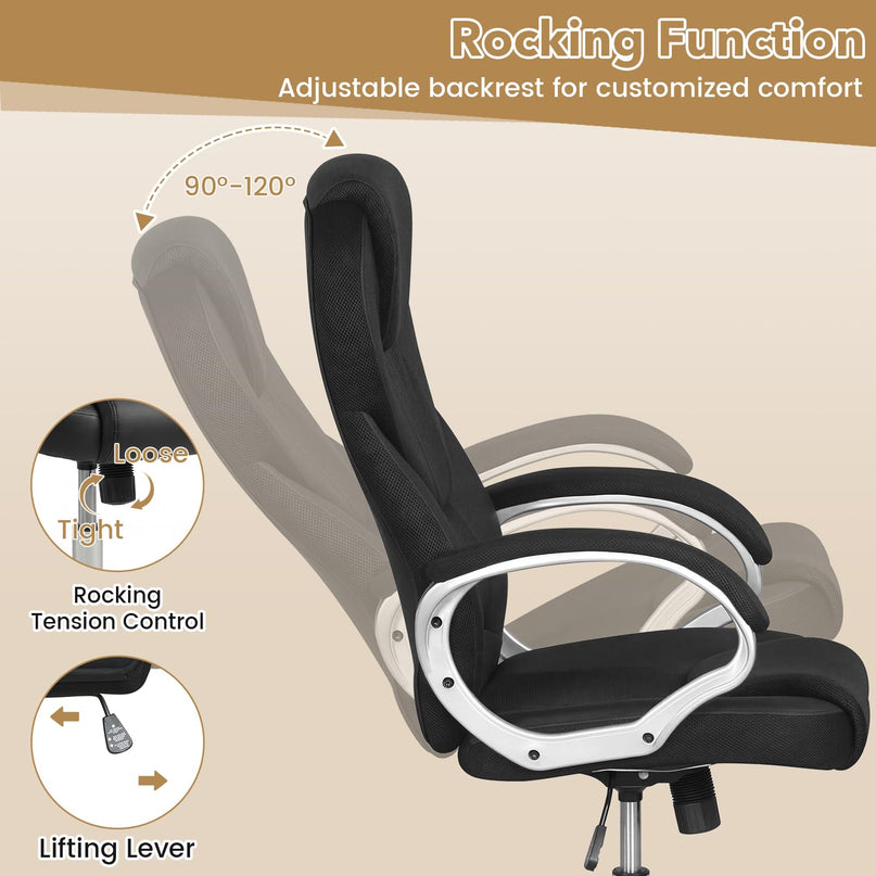 Fauteuil de bureau ergonomique Giantex en maille avec accoudoirs rembourrés et dossier inclinable