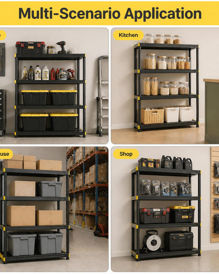GIANTEX 4-Tier Freestanding Plastic Storage Shelf with Anti-Tipping Kit & Adjustable Feet