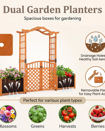 Giantex 83" Garden Arbor with Gate and 2 Planter Boxes