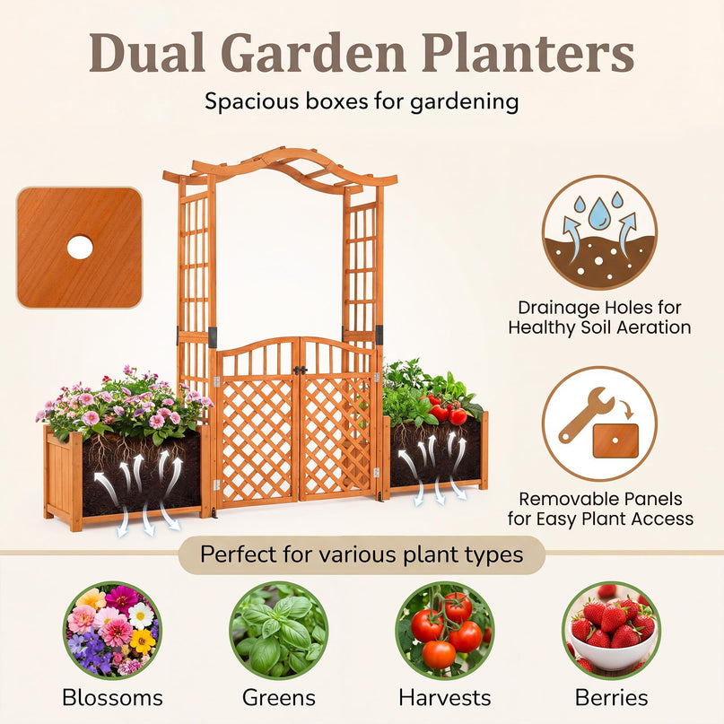 Giantex 83" Garden Arbor with Gate and 2 Planter Boxes