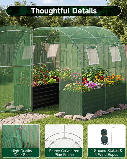 6.5 x 6.5 Ft Walk-in Greenhouse with Raised Garden Bed