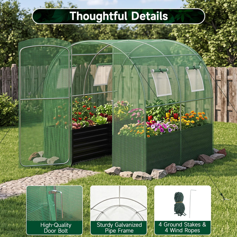 6.5 x 6.5 Ft Walk-in Greenhouse with Raised Garden Bed