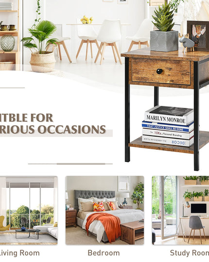 Giantex 2-Tier End Table with Drawer&Shelf Easy Assembly Sofa Side Table