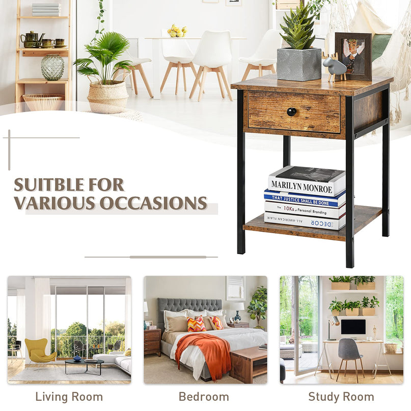Giantex 2-Tier End Table with Drawer&Shelf Easy Assembly Sofa Side Table